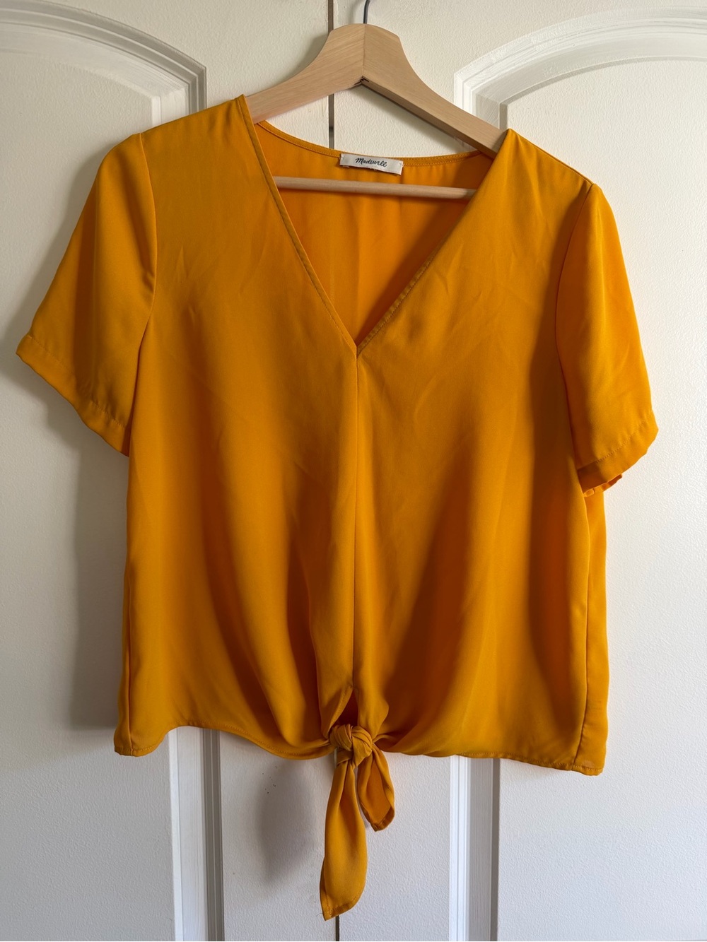 Madewell Mustard Yellow V-Neck Tie-Front Blouse